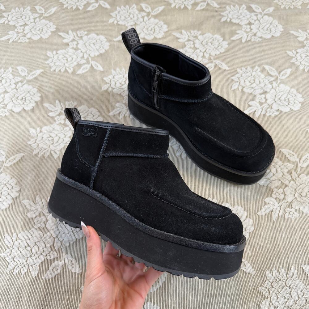 UGG Black Suede Platform Ankle Boots Size 7